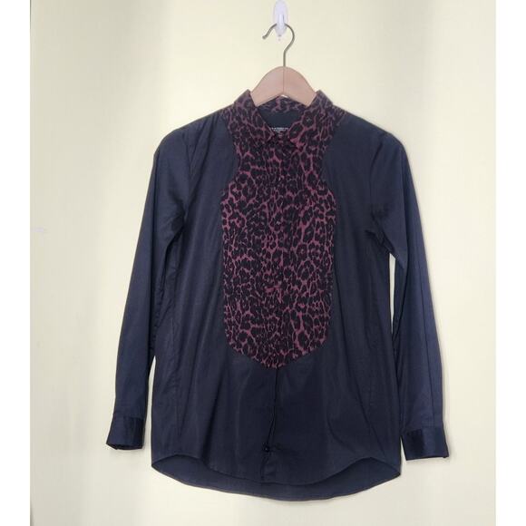 The Kooples Button Down Shirt Womens XS Black Burgundy Leopard Classic Luxe - Picture 2 of 11